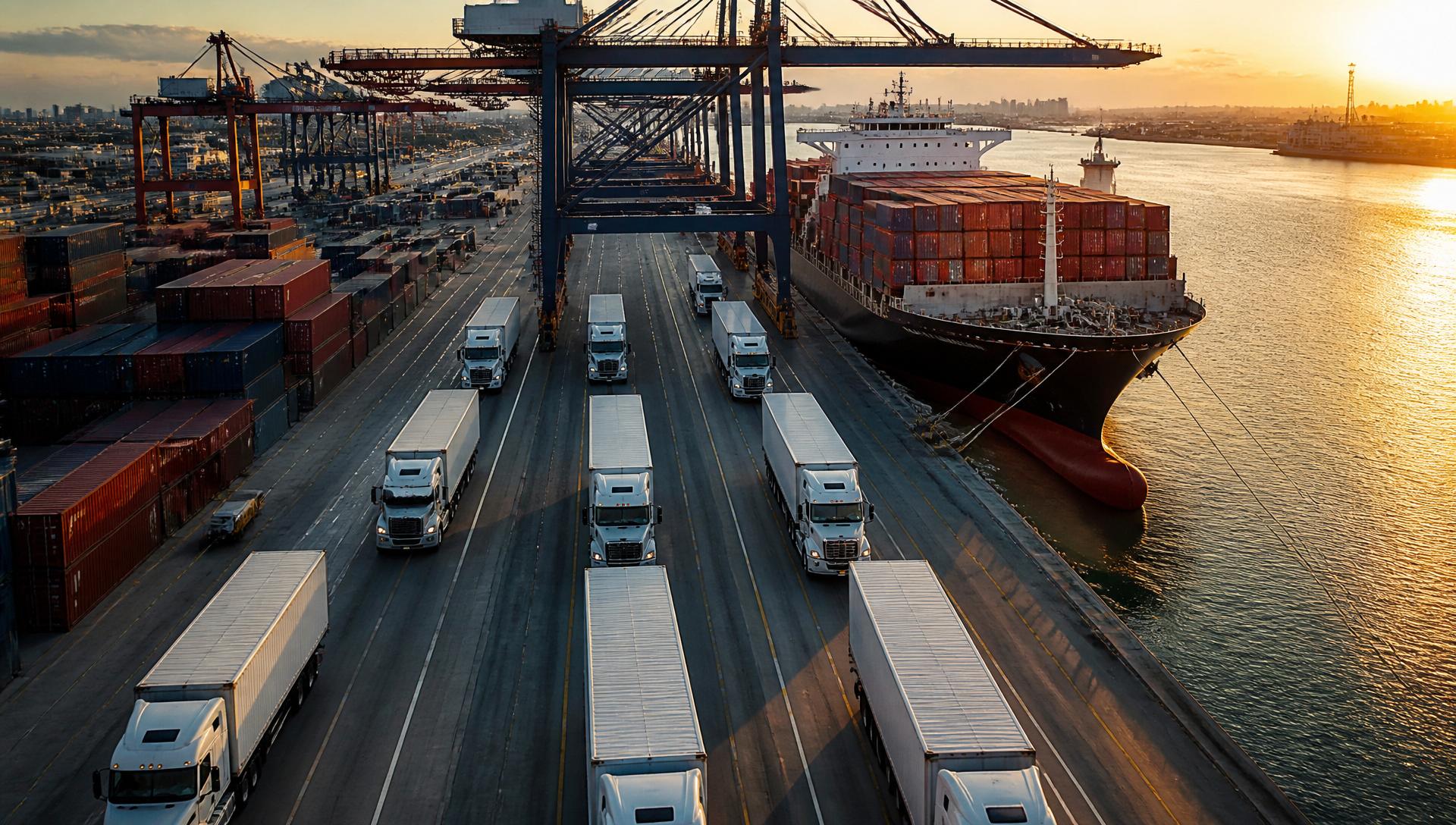Global logistics fleet at port